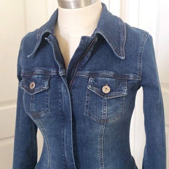 VINTAGE 90's Denim Dress Zip Up Belted - Picture 6 of 17